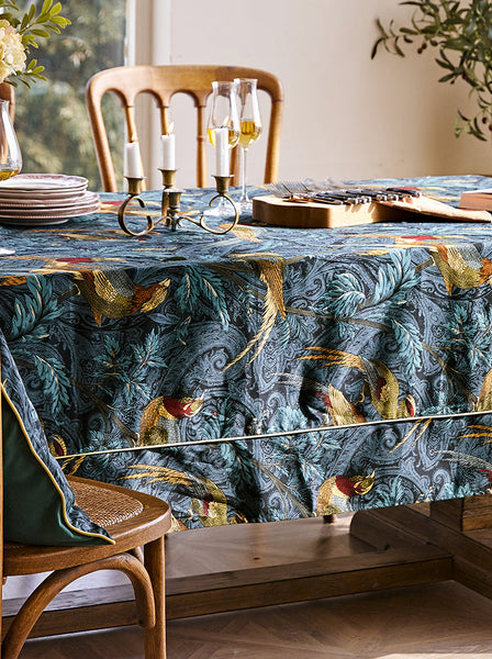 Nightingale Bird Tablecloth, Farmhouse Table Cloth, Blue Rectangle Tablecloth for Dining Room Table, Square Tablecloth, Waterproof Tablecloth-artworkcanvas