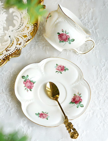 British Royal Ceramic Cups for Traditional Afternoon Tea, 7.4 oz Ceramic Coffee Cups, Rose Porcelain Tea Cup Saucer Set, 6.8 oz Tea Cup and Saucer in Gift Box-artworkcanvas