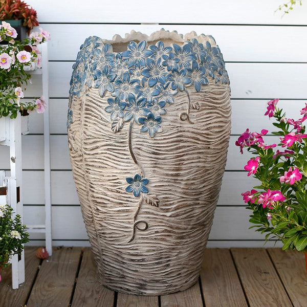 Extra Large Garden Flower Planters, Oversized Garden Flower Pot, Garden Ornaments, Large Resin Gardern Flower Planter, Modern Outdoor Garden Flower Pots-artworkcanvas