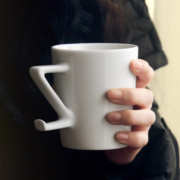 Modern Handmade Pottery Coffee Cup, Creative White Ceramic Coffee Mugs, Large Unique Tea Cup, Large Capacity Coffee Cups-artworkcanvas