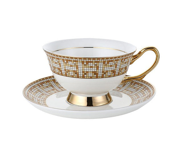 Handmade Elegant British Ceramic Coffee Cups, 6.8 oz Tea Cup and Saucer in Gift Box, Porcelain Tea Cup Set for Office, Yellow Ceramic Cups-artworkcanvas