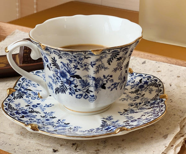 French Style China Porcelain Tea Cup Saucer Set, 7.8 oz Tea Cup and Saucers, Royal Ceramic Cups, Elegant Vintage Ceramic Coffee Cups for Traditional Afternoon Tea-artworkcanvas