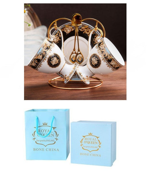 Royal Porcelain Tea Cup Saucer Set, 8 oz Tea Cup and Saucer in Gift Box as Birthday Gift, Elegant Ceramic Coffee Cups, Beautiful British Tea Cups-artworkcanvas