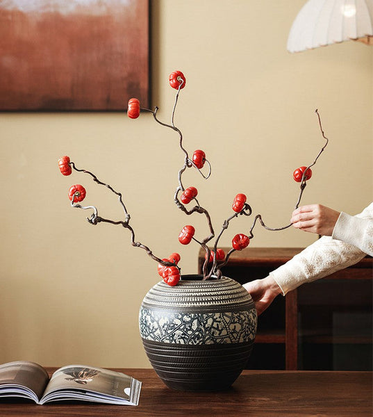 Large Pottery Flower Vases Urn, Centerpiece on Dining Table, Flower Vase on Table, Handmade Water Holding Flower Vases, Modern Bouquet Vases-artworkcanvas