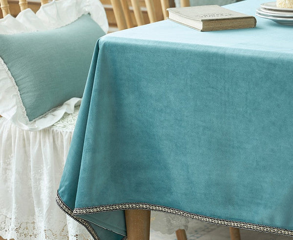 Ramie Velvet Rectangle Tablecloth for Home Decoration, Blue Square Tablecloth for Round Table, Modern Blue Table Cloth for Dining Room Table-artworkcanvas