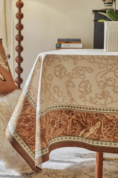Extra Large Modern Rectangular Tablecloth for Dining Room Table, Flower Farmhouse Table Covers, Square Tablecloth for Round Table, Mid Century Tablecloth for Living Room-artworkcanvas
