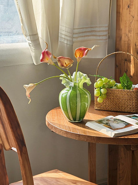 Modern Glass Flower Vases, Green Glass Flower Vases, Bud Vases, Water Holding Flower Vases, Handmade Flower Vases on Table-artworkcanvas