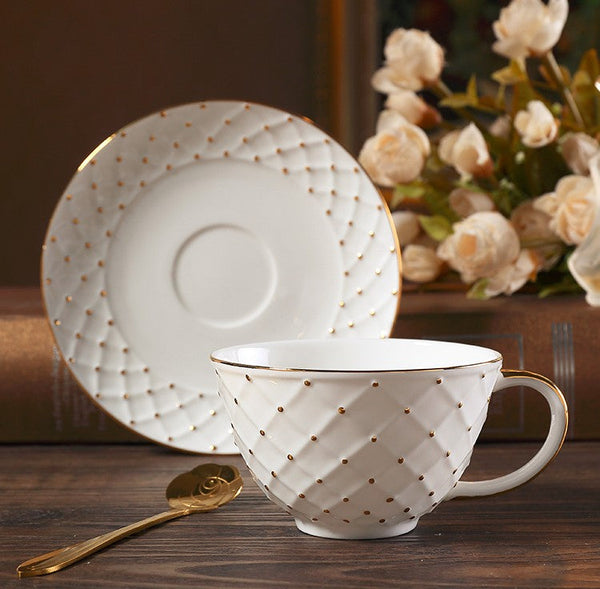 Elegant Ceramic Tea Cups, 6.8 oz Tea Cup and Saucer in Gift Box as Birthday Gift, Beautiful British Tea Cups, Creative Porcelain Tea Cup Set-artworkcanvas