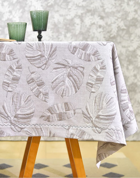 Monstera Leaf Modern Table Cloths for Kitchen, Simple Contemporary Grey Cotton Tablecloth, Large Rectangle Table Covers for Dining Room Table, Square Tablecloth for Round Table-artworkcanvas