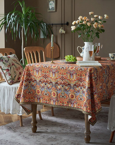 Flower Pattern Tablecloth, Square Tablecloth for Round Table, Large Cotton Rectangle Tablecloth for Home Decoration, Farmhouse Table Cloth Dining Room Table-artworkcanvas