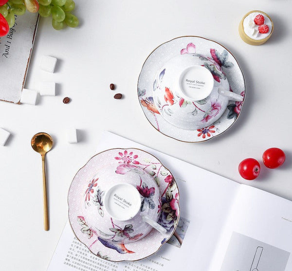 Unique Porcelain Cup and Saucer, Beautiful British Flower Tea Cups, Elegant Ceramic Coffee Cups, Creative Porcelain Tea Cup Set-artworkcanvas