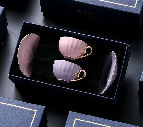 Beautiful British Tea Cups, Creative Porcelain Tea Cup Saucer Set of 2 Cups, Elegant Macaroon Ceramic Coffee Cups, 6.8 oz Tea Cup and Saucer in Gift Box as Birthday Gift-artworkcanvas