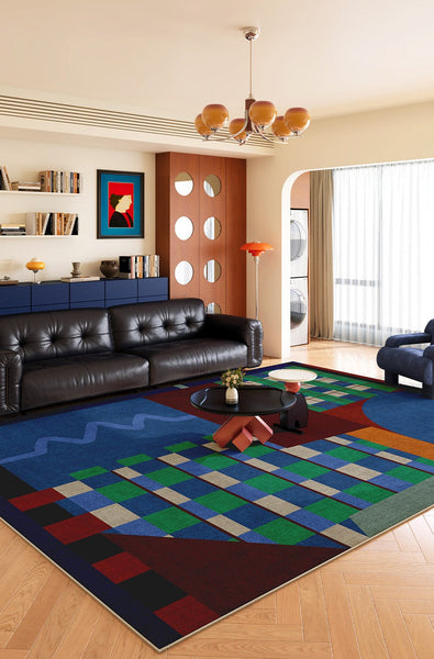 Modern Rugs for Sale, Contemporary Floor Carpets under Sofa, Mid Century Modern Rugs in Living Room, Blue Modern Rugs for Bedroom