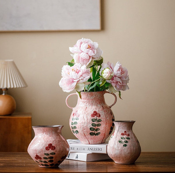 Rustic Pottery Flower Vases, Small Flower Vases on Table, Pink Bud Vases, Handmade Water Holding Flower Vases-artworkcanvas