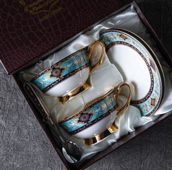 Elegant British Ceramic Coffee Cups, 7.4 oz Porcelain Tea Cup Set for Office, Unique Tea Cup and Saucer in Gift Box-artworkcanvas