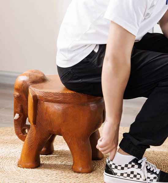 Dining Table Stool, Handmade Solid Wood low Stool, Elephant Wooden Stool, Elephant Sofa Stool, Creative Shoe-changing Stool-artworkcanvas