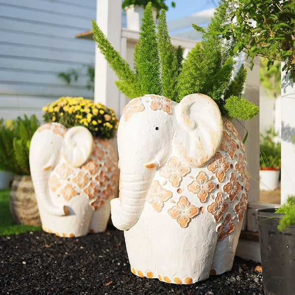Oversized Modern Garden Flower Pot, Extra Large Elephant Garden Flowerpots, Animal Statue for Garden Ornaments, Resin Statue for Garden, Villa Outdoor Garden Flower Pots-artworkcanvas