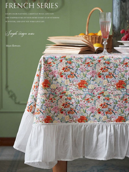 Extra Large Rectangle Tablecloth for Dining Room Table, Natural Spring Flower Farmhouse Table Cloth, Flower Pattern Cotton Tablecloth, Square Tablecloth for Round Table-artworkcanvas