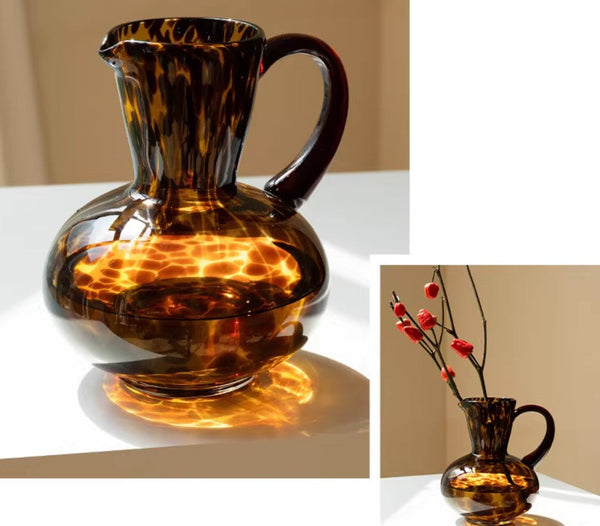 Mid Century Glass Vases, Centerpiece Contemporary Vases on Table, Handmade Modern Vases for Bedroom, Decorative Glass Vase, Modern Glass Vase for Flowers-artworkcanvas