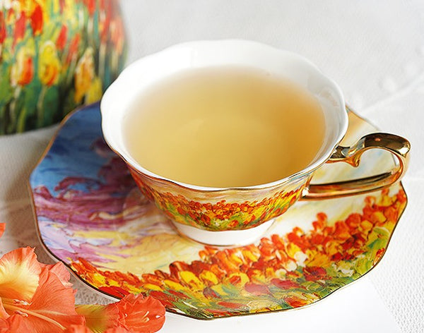 Elegant Ceramic Coffee Cups, Flower Field Vintage Porcelain Tea Cup Saucer Set, Unique British Tea Cup and Saucer in Gift Box, Royal Ceramic Cups-artworkcanvas