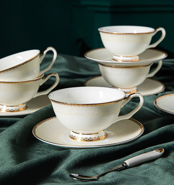 Porcelain Coffee Cup Set, White Ceramic Cups, 7.8 oz British Ceramic Coffee Cups, Unique Tea Cup and Saucer in Gift Box-artworkcanvas