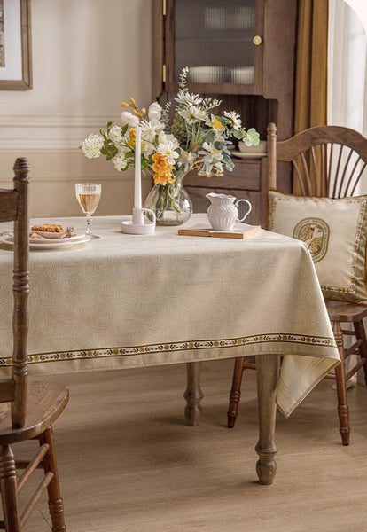 Cream Color Table Cover for Dining Room Table, French Style Tablecloth for Dining Table, Modern Rectangle Tablecloth for Oval Table-artworkcanvas