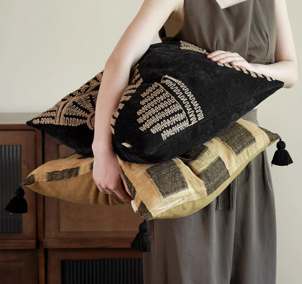 Geometric Modern Sofa Pillows, Large Square Decorative Throw Pillows for Couch, Large Black Decorative Throw Pillows, Black Geometric Sofa Pillows for Interior Design-artworkcanvas