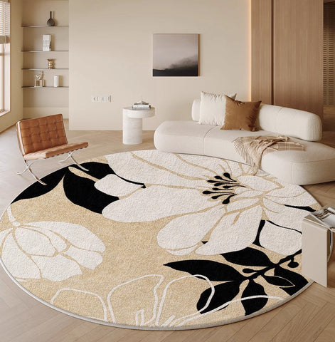 Geometric Round Rugs for Dining Room, Bedroom Abstract Modern Area Rugs, Circular Modern Rugs under Chairs, Contemporary Modern Rug for Living Room-artworkcanvas