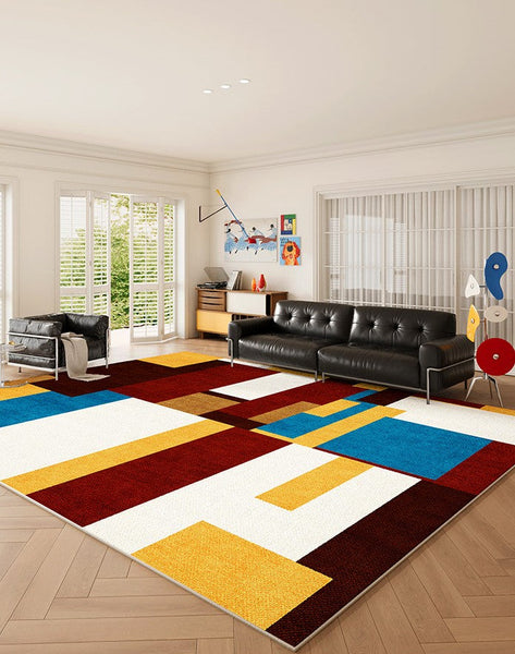 Colorful Abstract Rugs for Dining Room, Modern Living Room Rug Ideas, Mid Century Modern Rugs, Geometric Contemporary Carpets