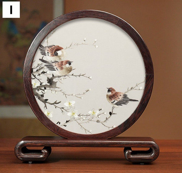 Flower and Birds Silk Embroidery Ornaments, Exclusive Business Presents, Creative Birthday Gift, Premium Souvenir, Traditional Chinese Suzhou Silk Embroidery-artworkcanvas