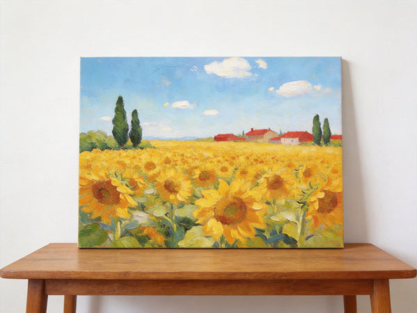 Original Landscape Paintings, Sunflower Field Painting, Small Canvas Wall Art Paintings, Buy Original Art Online, Hand Painted Canvas Artwork-artworkcanvas