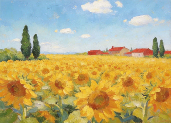Original Landscape Paintings, Sunflower Field Painting, Small Canvas Wall Art Paintings, Buy Original Art Online, Hand Painted Canvas Artwork-artworkcanvas