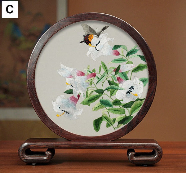 Elegant Silk Embroidery Ornaments, Traditional Chinese Suzhou Flower and Birds Silk Embroidery, Exclusive Business Presents, Creative Birthday Gift, Premium Souvenir-artworkcanvas