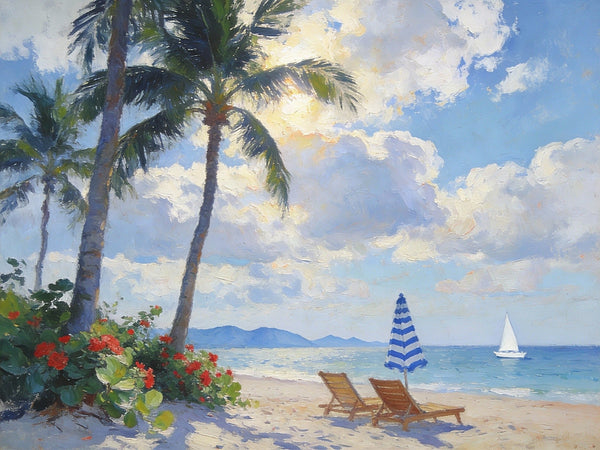Small Wall Paintings, A Leisurely Florida Beach Holiday, Landscape Canvas Paintings, On Canvas Small Paintings, Hand Painted Canvas Art, Simple Painting Ideas-artworkcanvas