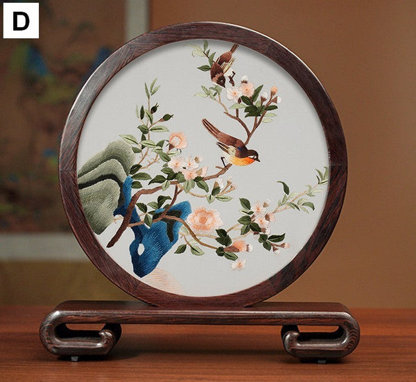 Elegant Silk Embroidery Ornaments, Traditional Chinese Suzhou Flower and Birds Silk Embroidery, Exclusive Business Presents, Creative Birthday Gift, Premium Souvenir-artworkcanvas