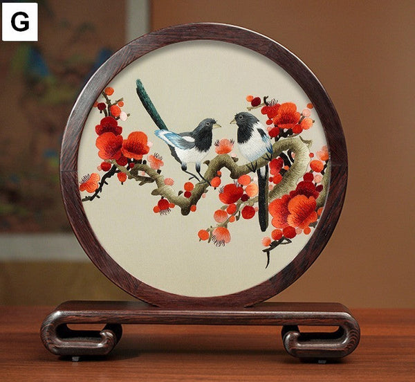 Elegant Silk Embroidery Ornaments, Traditional Chinese Suzhou Flower and Birds Silk Embroidery, Exclusive Business Presents, Creative Birthday Gift, Premium Souvenir-artworkcanvas