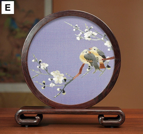 Elegant Silk Embroidery Ornaments, Traditional Chinese Suzhou Flower and Birds Silk Embroidery, Exclusive Business Presents, Creative Birthday Gift, Premium Souvenir-artworkcanvas
