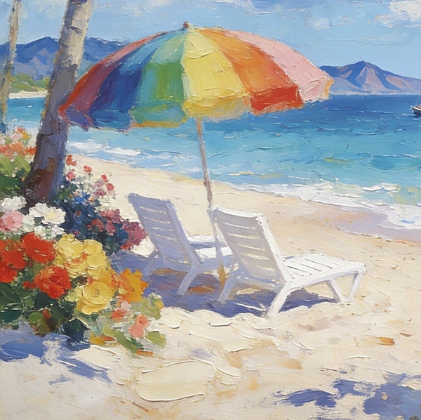 Florida Beach in Summer, Impasto Paintings, Small Landscape Paintings, Original Small Paintings on Canvas, Seashore Beach Paintings, Small Paintings on Canvas, Hand Painted Canvas Art-artworkcanvas