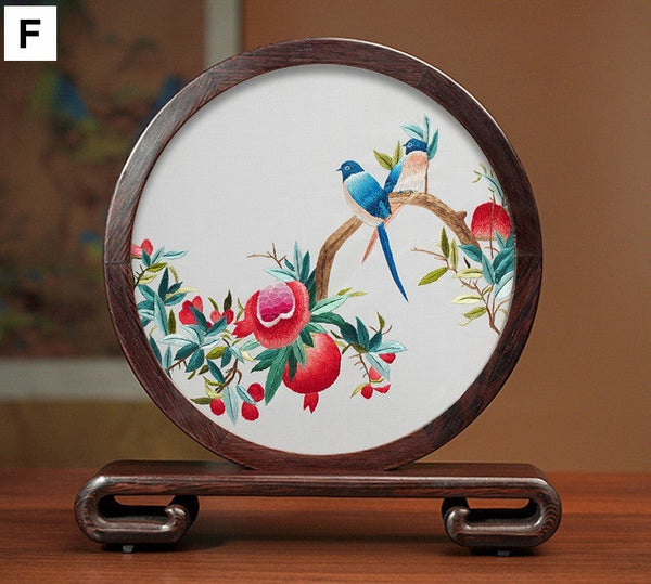 Elegant Silk Embroidery Ornaments, Traditional Chinese Suzhou Flower and Birds Silk Embroidery, Exclusive Business Presents, Creative Birthday Gift, Premium Souvenir-artworkcanvas