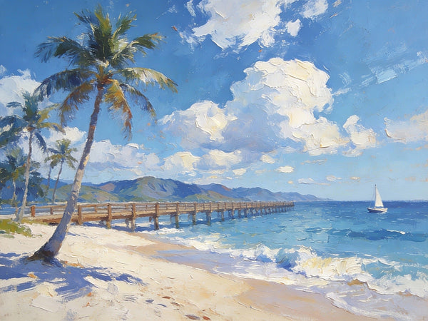 Small Oil Paintings on Canvas, A Sunny Florida Beach, Small Wall Paintings, Landscape Canvas Paintings, Hand Painted Artwork, Original Oil Paintings-artworkcanvas