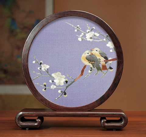 Elegant Silk Embroidery Ornaments, Traditional Chinese Suzhou Flower and Birds Silk Embroidery, Exclusive Business Presents, Creative Birthday Gift, Premium Souvenir-artworkcanvas
