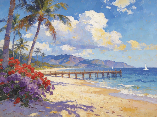 A Pier Path to the Sea and Sky, Palette Knife Artwork, Landscape Canvas Paintings, Small Oil Paintings on Canvas, Hand Painted Canvas Art, Original Oil Paintings-artworkcanvas