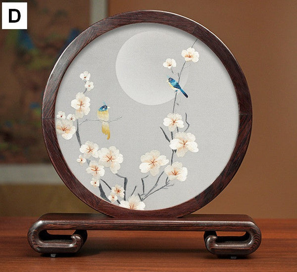 Premium Souvenir, Creative Birthday Gift, Elegant Silk Embroidery Ornaments, Traditional Chinese Suzhou Flower and Birds Silk Embroidery, Exclusive Business Presents-artworkcanvas