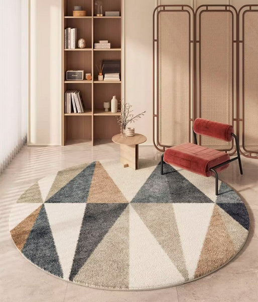 Abstract Contemporary Round Rugs, Modern Rugs for Dining Room, Geometric Modern Rugs for Bedroom, Modern Area Rugs under Coffee Table-artworkcanvas
