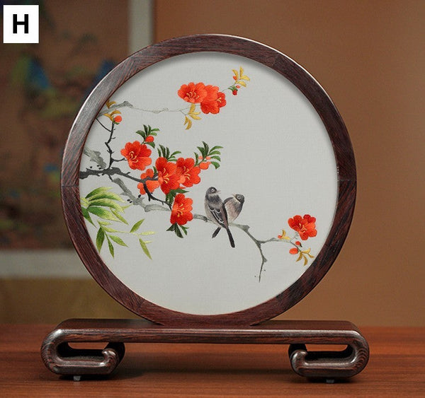 Flower and Bird Embroidery Ornaments, Unique Birthday Gift, Traditional Chinese Suzhou Silk Embroidered Ornament, Premium Souvenir, Exclusive Business Presents-artworkcanvas