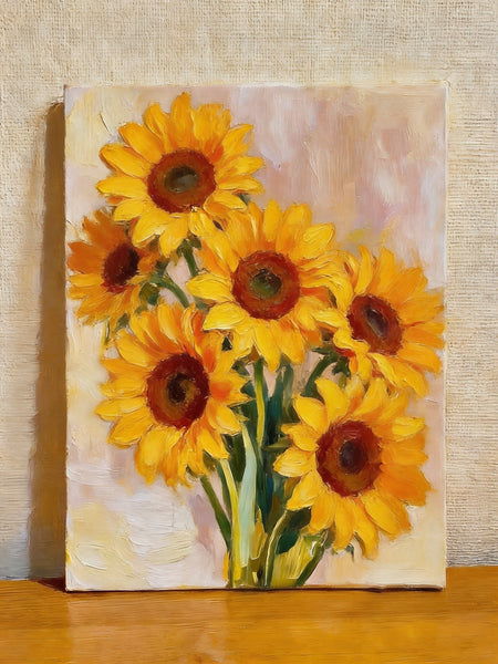 Original Flower Paintings, Blooming Sunflowers, Hand Painted Canvas Art, Original Oil Paintings, Small Canvas Artwork-artworkcanvas