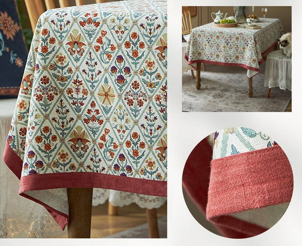 Large Rectangle Tablecloth for Home Decoration, Square Tablecloth for Round Table, Farmhouse Table Cloth Dining Room Table, Flower Pattern Tablecloth-artworkcanvas