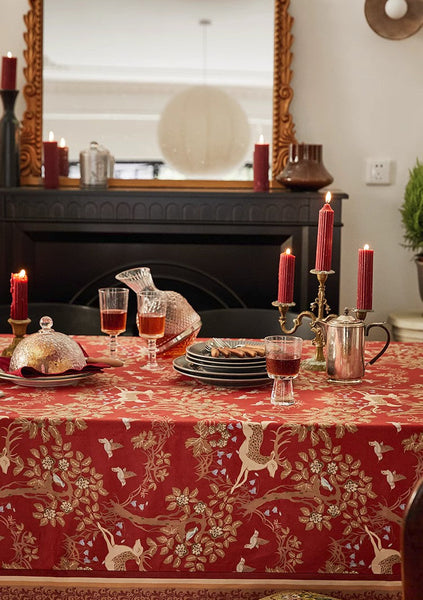 Long Modern Rectangular Tablecloth for Dining Room Table, Forest Deer Red Table Covers, Square Tablecloth for Kitchen, Extra Large Tablecloth for Round Table-artworkcanvas