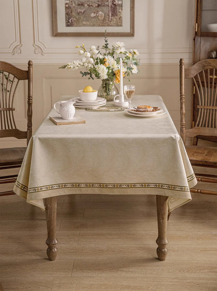 Cream Color Table Cover for Dining Room Table, French Style Tablecloth for Dining Table, Modern Rectangle Tablecloth for Oval Table-artworkcanvas