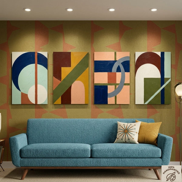Modern Paintings for Living Room, Multi Panel Wall Art Paintings, Abstract Geometric Artwork-artworkcanvas